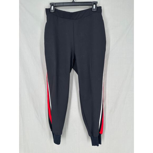 Zara Pants Medium Black Joggers Red Striped Pockets High Waist Stretch Sporty - Picture 5 of 9